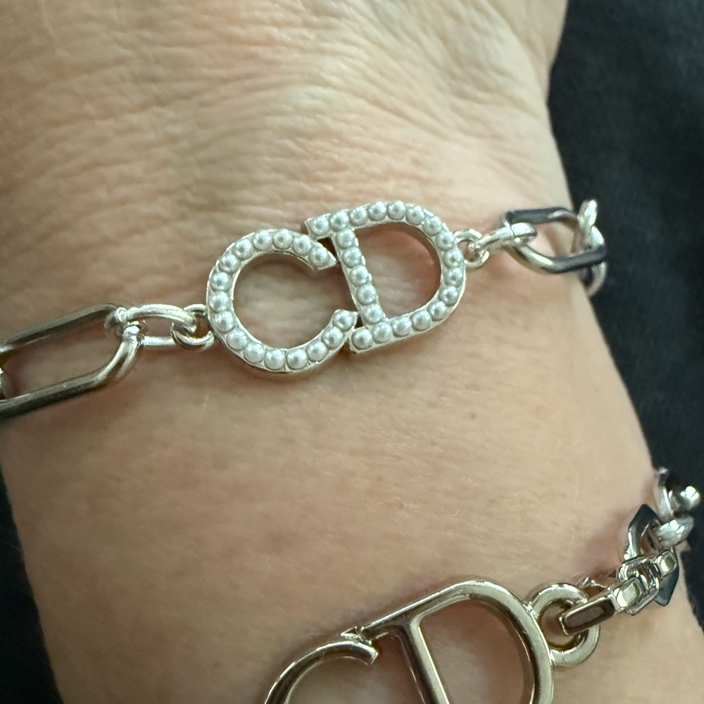 Silver and Pearls CD Paperclip Chain Bracelet